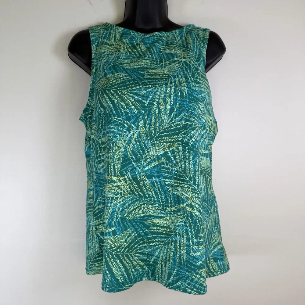 Lands' End Size 14D Tankini Swim Top Tropical Padded Bra Beach Vacation Resort